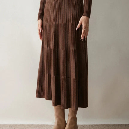 Autumn Winter Women Tiered Skirt Cashmere A-line Pleated Skirt Elastic Waist 100% Cashmere Knitted High Quality Soft Solid Dress PlatiNum