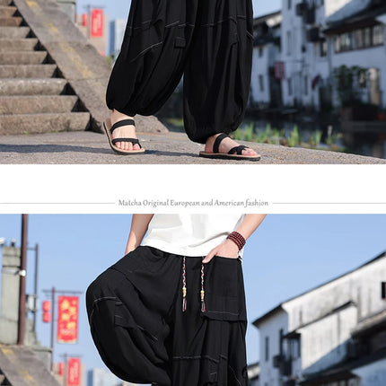 Pantaloni lanterna giapponese Pantaloni Harem casual larghi Pantaloni comodi e traspiranti in lino di seta ghiacciata Pantaloni larghi dalla vestibilità rilassata Taglie forti 5XL