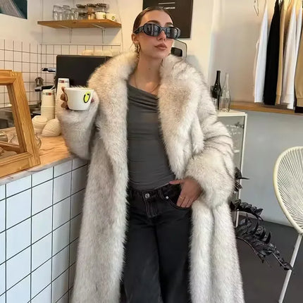 ZADORIN 115cm Long Faux Fox Fur Coat Woman High Street Warm Furry Jacket Faux Fur Coats Woman Winter Clothes White Fur Faux Coat