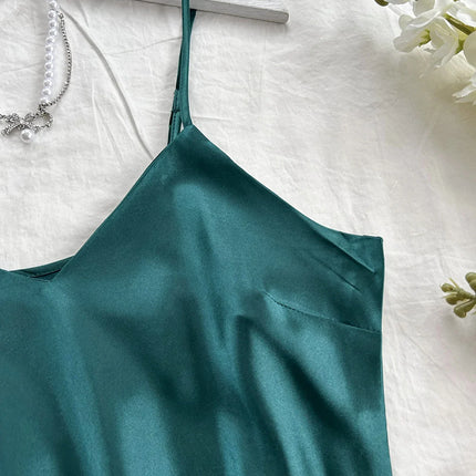 Elegante camicia da notte in raso da donna, sexy e comoda, abito lungo a tinta unita, pigiama per donna