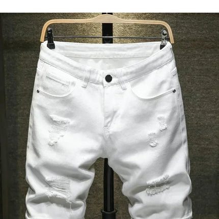 2024 nuovi uomini di estate moda casual pantaloncini di jeans dritti semplice strappato streetwear pantaloncini di jeans slim fit maschio nero bianco