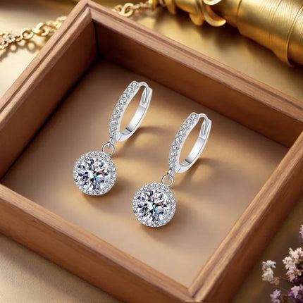 925 Sterling Silver 1 Carat Moissanite Round Earrings for Women Luxury Evening Style PlatiNum