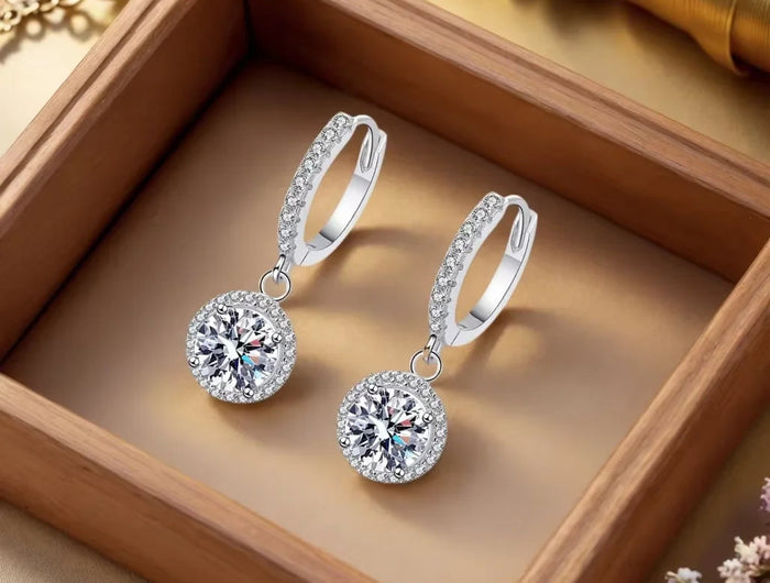 925 Sterling Silver 1 Carat Moissanite Round Earrings for Women Luxury Evening Style PlatiNum