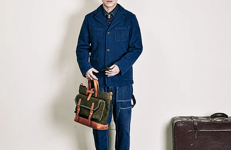 Men's Indigo Cargo Jacket Height Weight Cotton Lapel Multi-pocket Jacket Male French Vintage Thick Workwear Tooling Jacket Coat