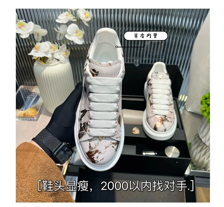 American European Fashion Casual Shoes Unisex White Platform Sneakers Man Sport Shoes In Printing Leather Women Heighten Loafers