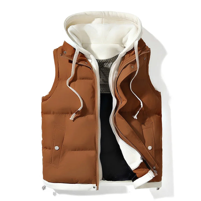 Hooded Vest for Men Autumn Winter Casual Sleeveless Jacket Male Outdoor Coats Windproof Men Cotton Jacket with Hood Plus L-5XL