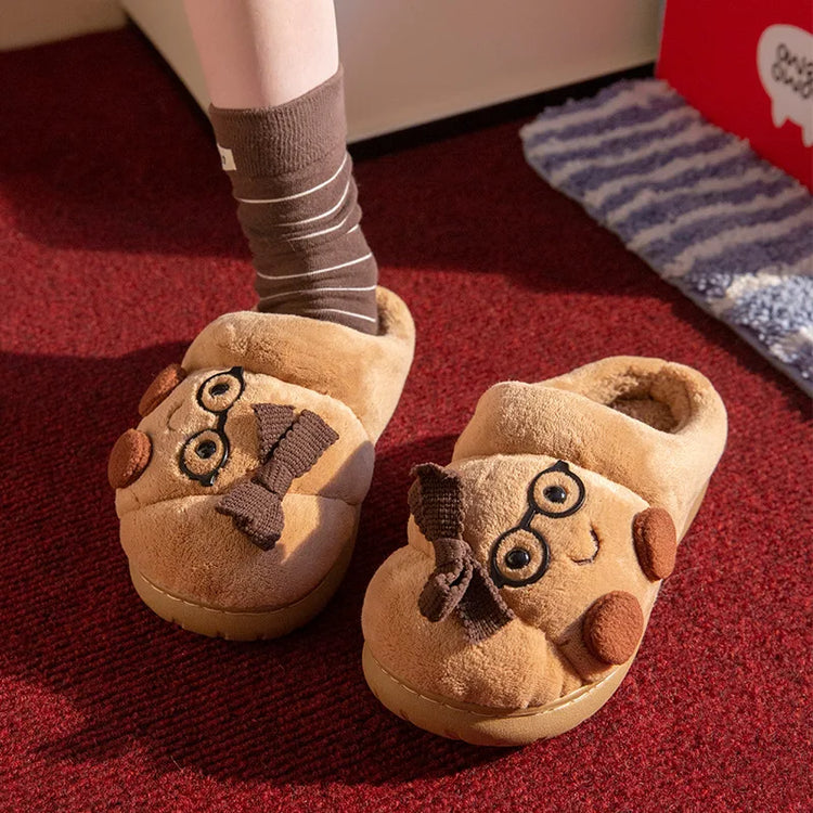 ZUOFU Unisex Cute Croissant Plush Slippers Autumn Winter Non-Slip TRP Fluffy Indoor Cotton Slippers Open & Closed Back Available