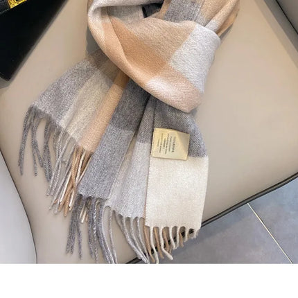 High Quality 100% Pure Wool Scarf Women Classic Chic  Autumn Winter Colorful Plaid Tassel Warm Muffler Female Thermal Shawl Lady