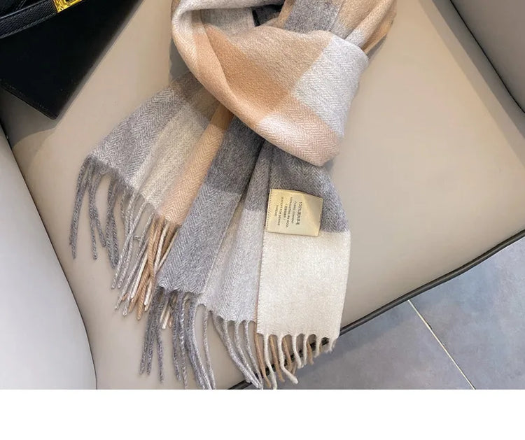High Quality 100% Pure Wool Scarf Women Classic Chic  Autumn Winter Colorful Plaid Tassel Warm Muffler Female Thermal Shawl Lady