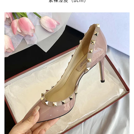 scarpe da donna di marca di lusso Sandali da donna Rivetti estivi Tacchi alti Lato vuoto Scarpe da donna da ballo in pelle moda femminile da donna