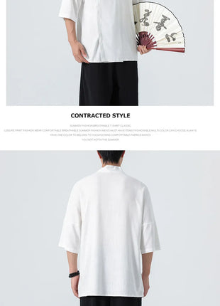 Camicie Estive 2026 da Uomo, Stile Cinese Retrò Tradizionale in Lino Traspirante, Abbigliamento Maschile per Kung Fu e Tai Chi, Bluse Casual Stile Tang