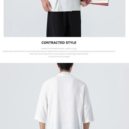 Camicie Estive 2026 da Uomo, Stile Cinese Retrò Tradizionale in Lino Traspirante, Abbigliamento Maschile per Kung Fu e Tai Chi, Bluse Casual Stile Tang