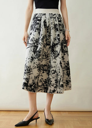 New 100% Pure Cashmere Half Skirt Women's Autumn Winter Mid-calf Knitted Full Skirt A-line High Waist Dress Retro Chinese Style PlatiNum
