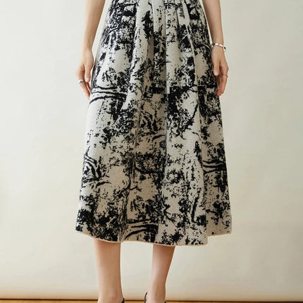 New 100% Pure Cashmere Half Skirt Women's Autumn Winter Mid-calf Knitted Full Skirt A-line High Waist Dress Retro Chinese Style PlatiNum
