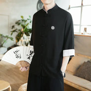Camicia stile cinese da uomo Tang Suit Lino Kung Fu Cardigan maschile allentato Top Ricamo retrò Camicie kimono samurai giapponesi Streetwear