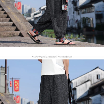 Pantaloni da uomo di alta qualità, casual, traspiranti, comodi, con elastico in vita, stile giapponese, vintage, alla moda, larghi, modello harem.