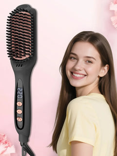 Ionic Hair Straightener Brush for Frizz-Free & Smooth Results – Ceramic Straightening Brush with 12 Temp Settings(250-450°F), Ideal for Medium & Long Hair, Dual Voltage & Fast Heating