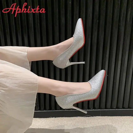 Aphixta Oro Argento Nero Décolleté con tacco alto a spillo da 3,54 pollici Décolleté da donna per tutte le stagioni Scarpe da festa con punta a punta di grandi dimensioni 49 50 platinumshop