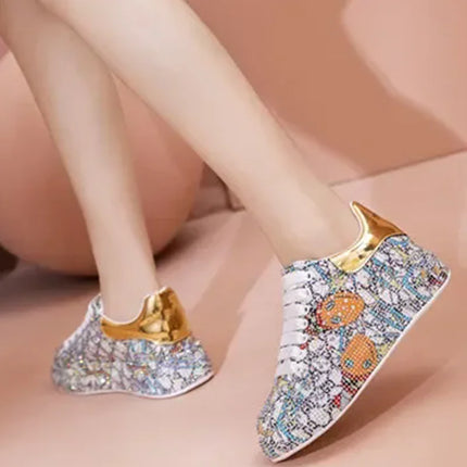 SyfIyno Spring Black Women Shoes New Style Fashion Platform Shoes Platforms Sneakers Shine Bling Graffiti Rhinestone Shoes