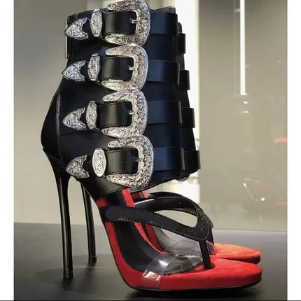 High heel sexy buckle belt women flip flops zipper modern sandal PlatiNum