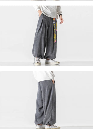 Cineserie Cintura Pantaloni da uomo Moda Pantaloni sportivi larghi Harajuku Pantaloni da jogging Hip Hop Velluto a coste Coppia casual Pantaloni Harem M-5XL