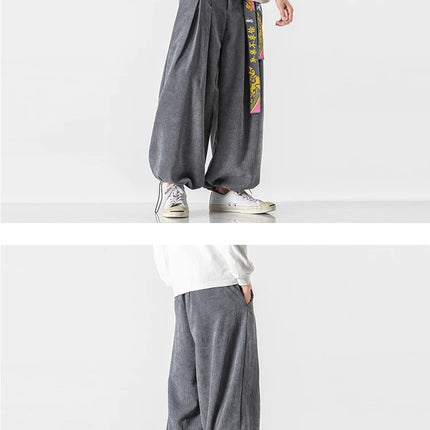 Cineserie Cintura Pantaloni da uomo Moda Pantaloni sportivi larghi Harajuku Pantaloni da jogging Hip Hop Velluto a coste Coppia casual Pantaloni Harem M-5XL