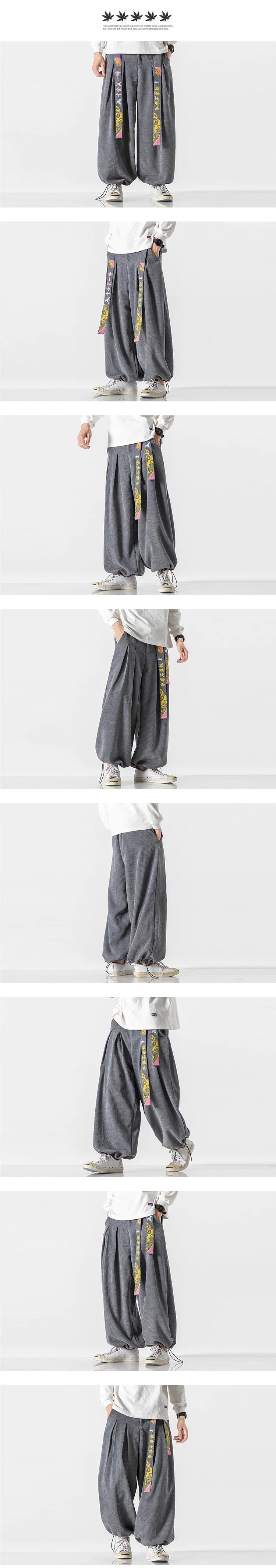 Cineserie Cintura Pantaloni da uomo Moda Pantaloni sportivi larghi Harajuku Pantaloni da jogging Hip Hop Velluto a coste Coppia casual Pantaloni Harem M-5XL
