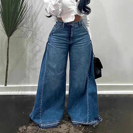 Pantaloni jeans svasati a gamba larga larghi alla moda casual impiombati da donna di nuova moda europea americana Pantaloni jeans streetwear femminili