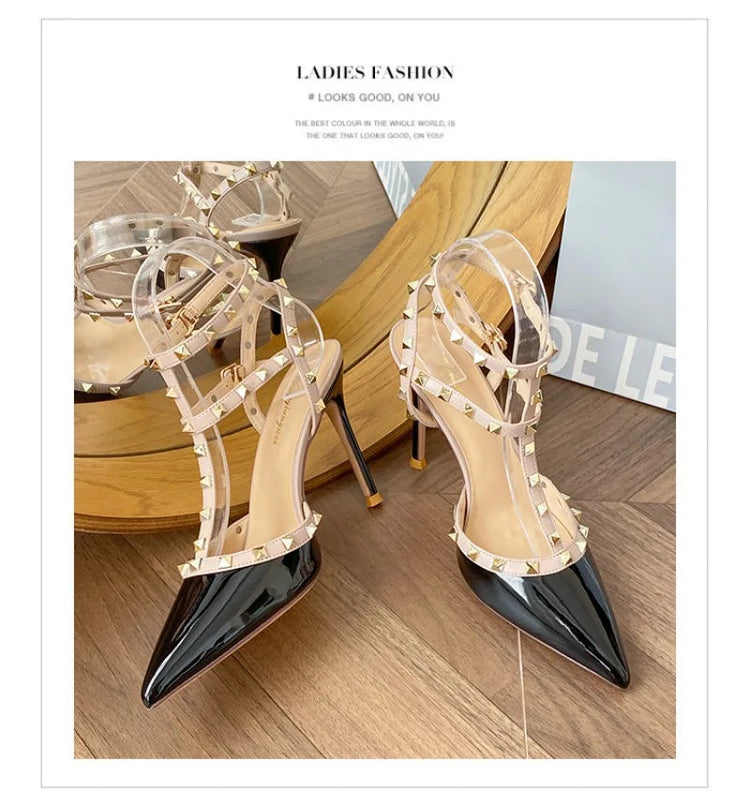 Scarpe da Donna di Design, Lussuose e Sexy con Borchie, Tacchi Alti Estivi, Sandali a Punta Stile Francese, Scarpe da Cerimonia, Zapatos De Mujer platinumshop