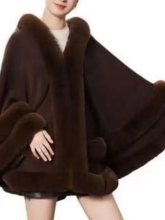 5 Colors 2024 Women 2 Circle Faux Rabbit Fur Cape Poncho Winter Loose Warm Shawl Outerwear Cashmere Cloak Overcoat