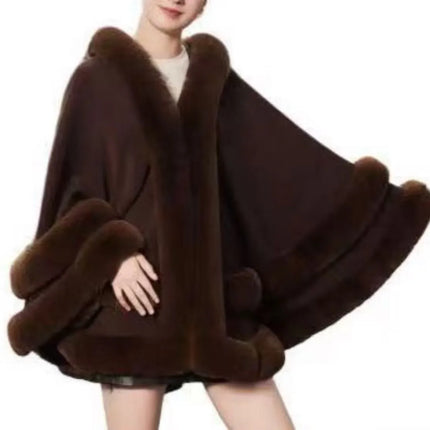 5 Colors 2024 Women 2 Circle Faux Rabbit Fur Cape Poncho Winter Loose Warm Shawl Outerwear Cashmere Cloak Overcoat