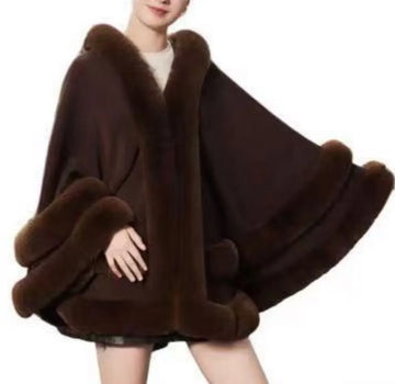 5 Colors 2024 Women 2 Circle Faux Rabbit Fur Cape Poncho Winter Loose Warm Shawl Outerwear Cashmere Cloak Overcoat