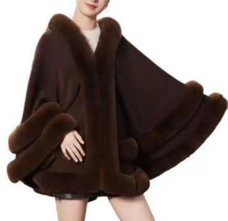 5 Colors 2024 Women 2 Circle Faux Rabbit Fur Cape Poncho Winter Loose Warm Shawl Outerwear Cashmere Cloak Overcoat