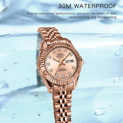 NIBOSI Orologi da donna con diamanti Orologio da donna casual di moda di lusso delle migliori marche Orologio da donna con data settimanale automatica impermeabile Reloj platinumshop