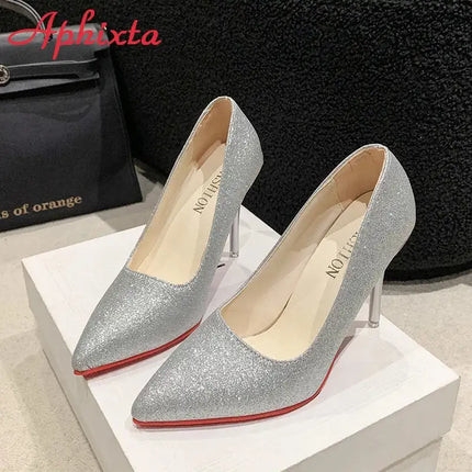 Aphixta Oro Argento Nero Décolleté con tacco alto a spillo da 3,54 pollici Décolleté da donna per tutte le stagioni Scarpe da festa con punta a punta di grandi dimensioni 49 50 platinumshop