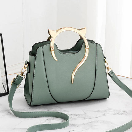 Cat Shaped Handle Women Handbag Trendy And Fashionable, Solid Color, Simple And Casual Crossbody Shoulder Shell Bag PlatiNum