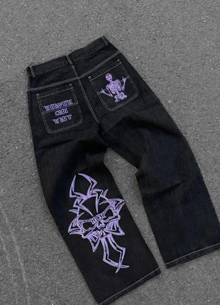 Jeans larghi ricamati modello Joker di tendenza della moda americana Donna Street Y2K Nuovi pantaloni a gamba larga oversize Hip Hop Jeans unisex