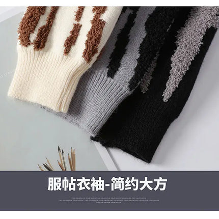 Harajuku Sweater Men's Y2K Knitted Printing Sweater Men's Wool Pullover Men's Retro Knitted Color Block Tops