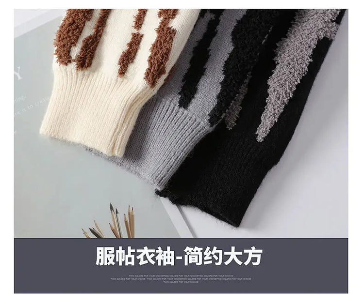 Harajuku Sweater Men's Y2K Knitted Printing Sweater Men's Wool Pullover Men's Retro Knitted Color Block Tops