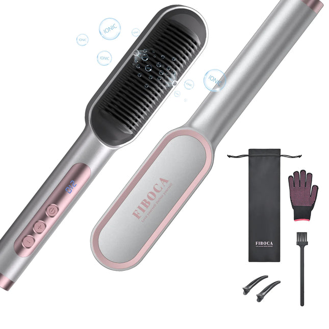 Hair Straightener Brush 60 Million Negative Ions 10 Temp Levels LCD Display 22s Fast Heating Anti‑Scald Electric Straightening Comb 100‑240V Dual Voltage Auto Shut‑Off for Home Travel All Hair Types