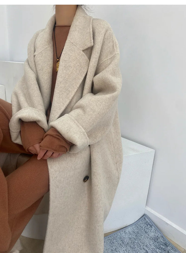 Women And Men Unisex Thicken Warm X-long Alpaca Woolen Overcoat Winter Cashmere Wool Maxi Loose Coat Oversize Cloak Outsize
