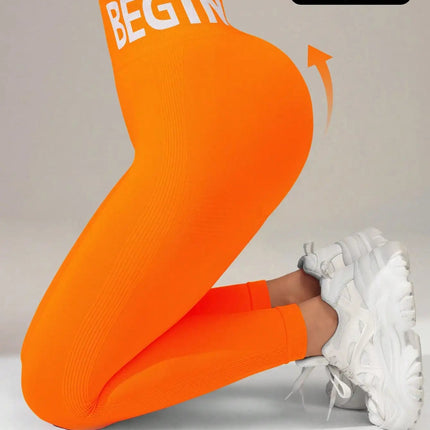 European and American Seamless Yoga Leggings with Waistband Lettering, Butt-Lifting, Quick-Dry Women's Breathable Tights for Pea PlatiNum