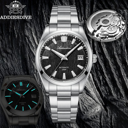 ADDIESDIVE Top Brand Automatic Watch For Men Sapphire Glass Unique Bark Texture Waterproof Luminous Mechanical Watch New AD2075