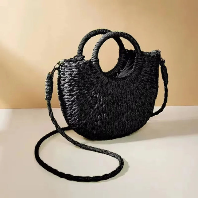 Yogodlns Handmade Semi-circular Rattan Woven Shoulder Bag Summer Women Crossbody Messenger Bags Small Beach Purse for Girls Novelty