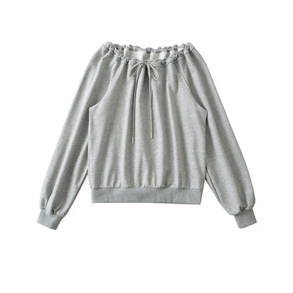 Bandage Pleated Solid Lazy Style Hoodies Sweatshirts Spring Autumn Long Sleeve Loose Fashion Tops Korean Casual Women Clothing