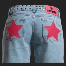 Y2k One Dilemma Pantaloni in denim Stampa leopardata Stella Jeans a gamba larga Streetwear Jeans larghi a vita alta Harajuku Abbigliamento donna gotico