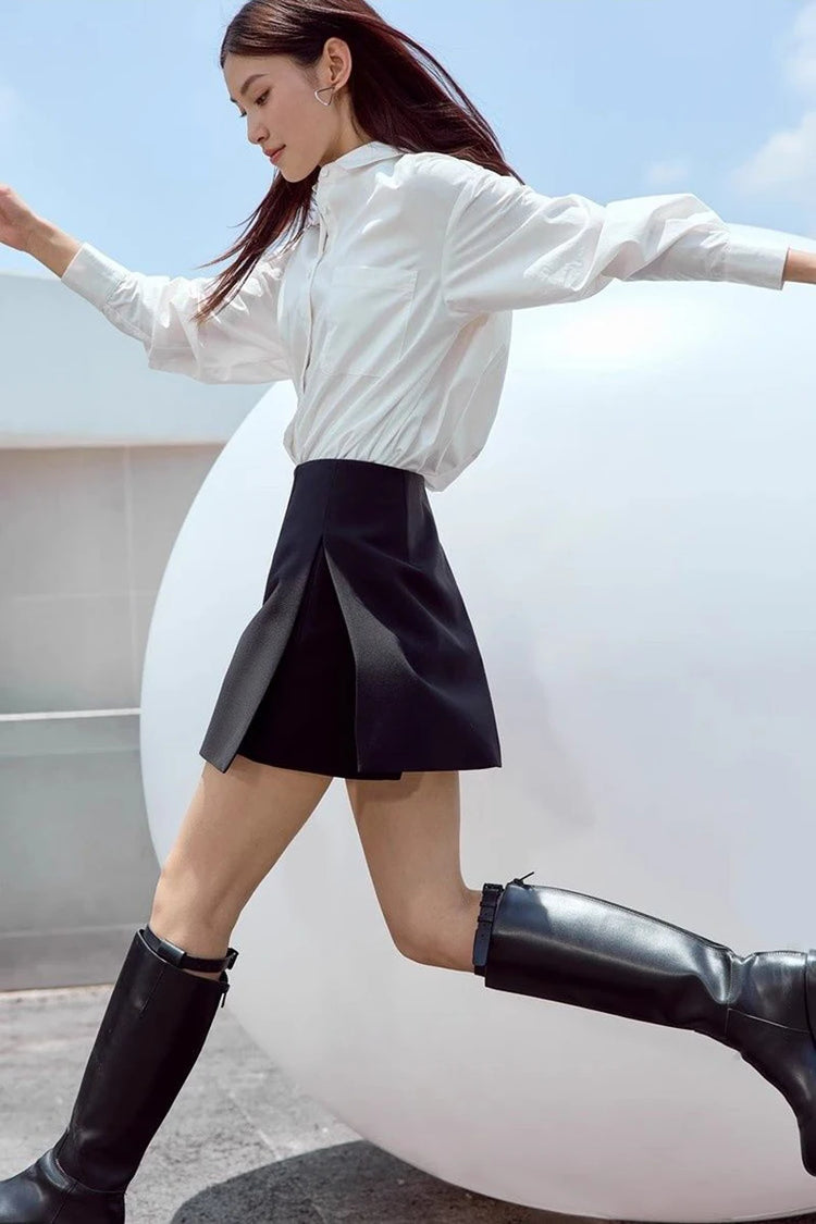 Gonne casual semplici da donna, stile coreano, a vita alta, per l'ufficio, da pendolare, a trapezio, tinta unita, abbinabili a tutto, gonne femminili