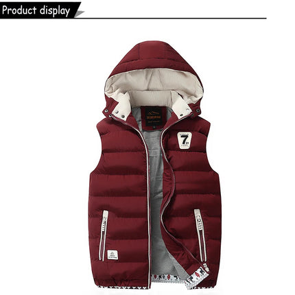 New Men Spring Sleeveless Warm Detachable Hooded Vest Jackets Men Autumn Solid Color Outdoors Windproof Casual Fashion Vest Male