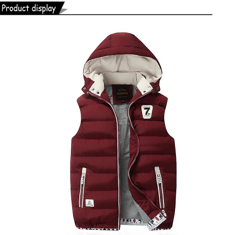 New Men Spring Sleeveless Warm Detachable Hooded Vest Jackets Men Autumn Solid Color Outdoors Windproof Casual Fashion Vest Male