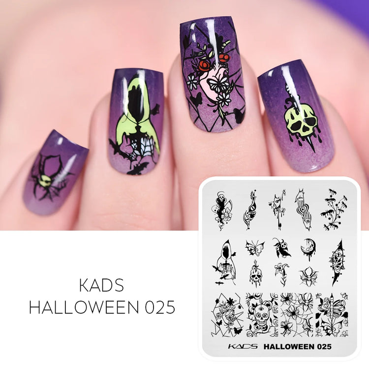 KADS Halloween Nail Stamping Plates skull Pumpkin Bat Template Stencils Nail Art Stamp Image Plate Manicure Nail Print Tool